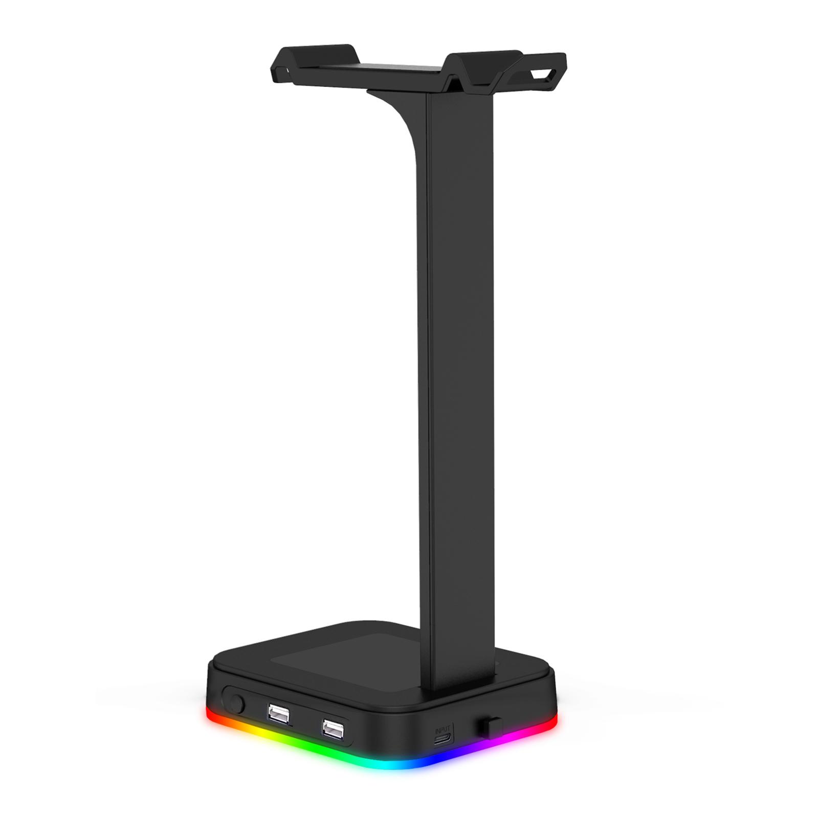 Havit TH650 RGB Gaming Headset Stand Desk with Dual Hanger Base with Phone Holder & 2 USB Ports