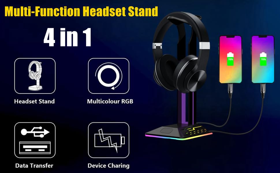 Havit TH650 RGB Gaming Headset Stand Desk with Dual Hanger Base with Phone Holder & 2 USB Ports - Image 4