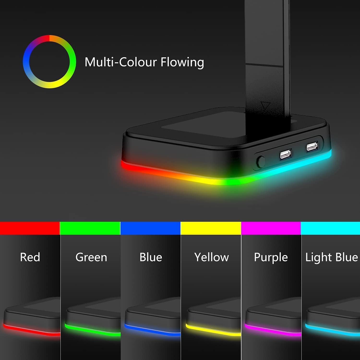 Havit TH650 RGB Gaming Headset Stand Desk with Dual Hanger Base with Phone Holder & 2 USB Ports - Image 5
